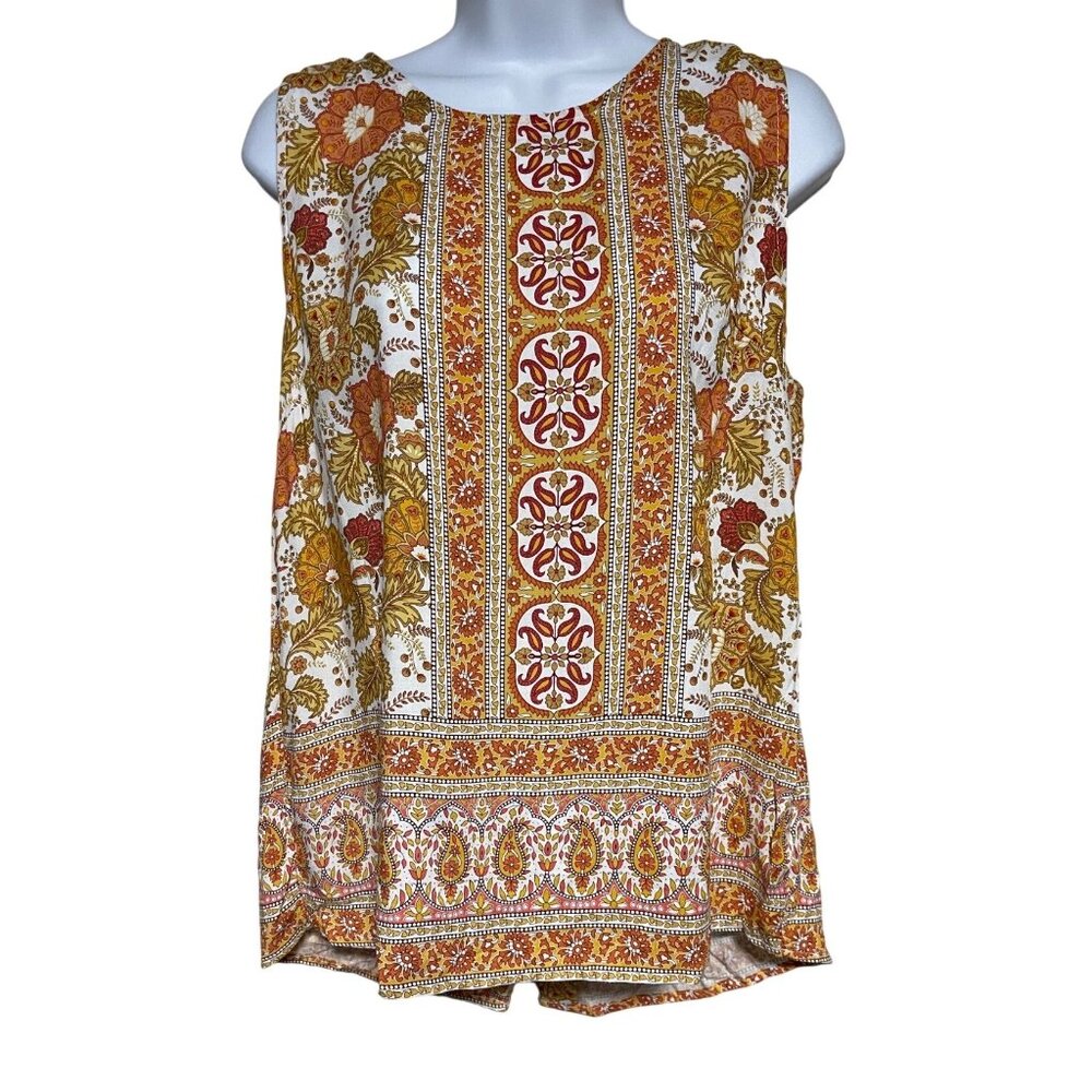 Soiree Floral Multicolor Floral Paisley Sleeveless Top Size Small Back Button